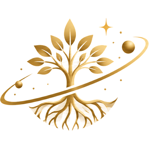 Roots Cosmo emblem — a tree with deep roots inside an orbit